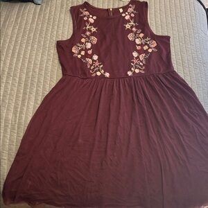 Xhilaration Burgundy Floral Embroidered Mini Dress
